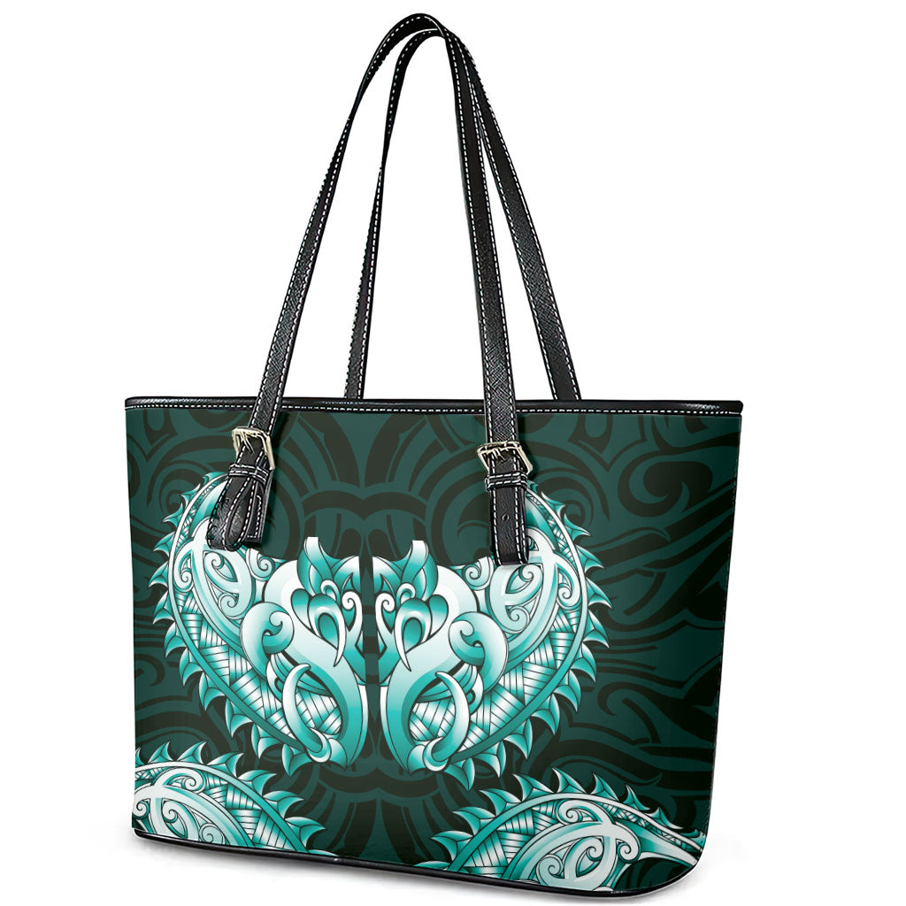 New Zealand Ta Moko Leather Tote Bag Aotearoa Maori Chest Tattoo Turquoise LT14 - Polynesian Pride