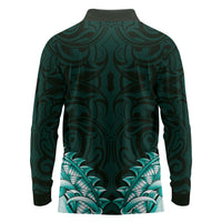 New Zealand Ta Moko Long Sleeve Polo Shirt Aotearoa Maori Chest Tattoo Turquoise LT14 - Polynesian Pride