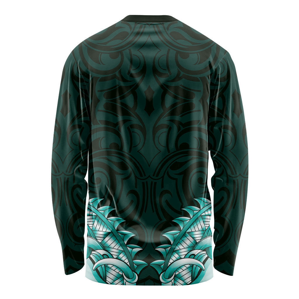 New Zealand Ta Moko Long Sleeve Shirt Aotearoa Maori Chest Tattoo Turquoise LT14 - Polynesian Pride