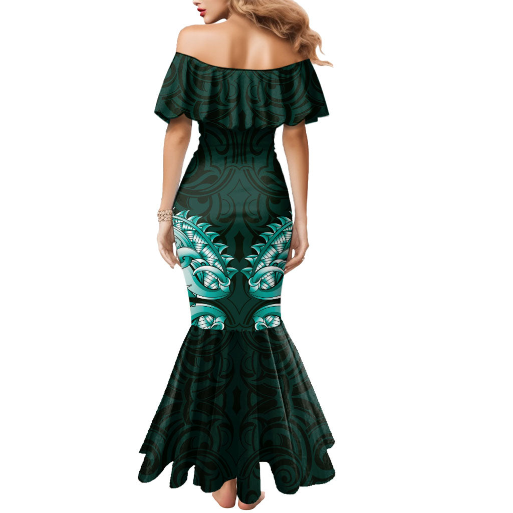 New Zealand Ta Moko Mermaid Dress Aotearoa Maori Chest Tattoo Turquoise LT14 - Polynesian Pride