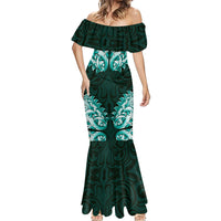New Zealand Ta Moko Mermaid Dress Aotearoa Maori Chest Tattoo Turquoise LT14 - Polynesian Pride