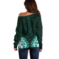 New Zealand Ta Moko Off Shoulder Sweater Aotearoa Maori Chest Tattoo Turquoise LT14 - Polynesian Pride