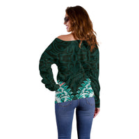 New Zealand Ta Moko Off Shoulder Sweater Aotearoa Maori Chest Tattoo Turquoise LT14 - Polynesian Pride