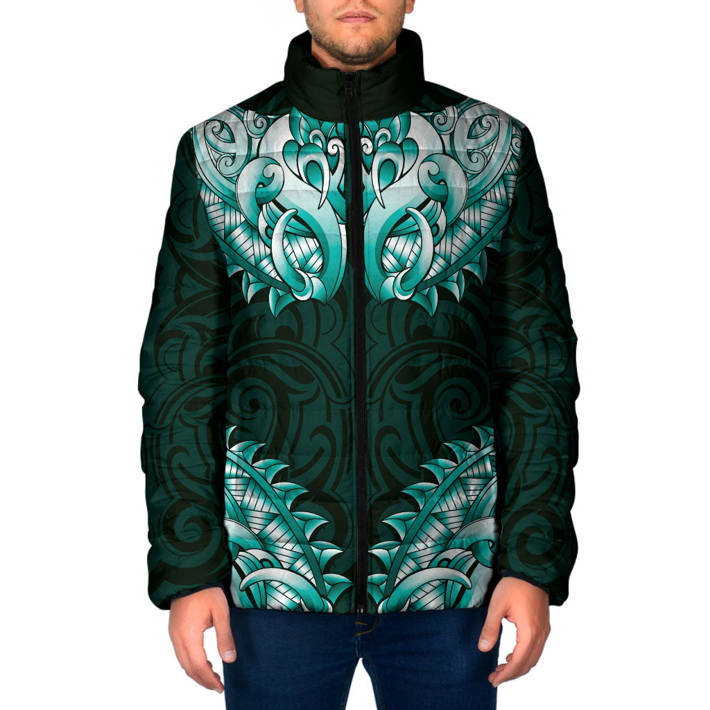 New Zealand Ta Moko Padded Jacket Aotearoa Maori Chest Tattoo Turquoise LT14 Men Turquoise - Polynesian Pride