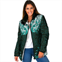 New Zealand Ta Moko Padded Jacket Aotearoa Maori Chest Tattoo Turquoise LT14 Women Turquoise - Polynesian Pride