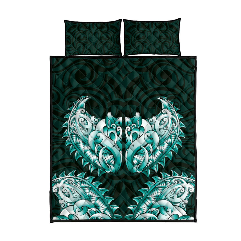 New Zealand Ta Moko Quilt Bed Set Aotearoa Maori Chest Tattoo Turquoise LT14 - Polynesian Pride