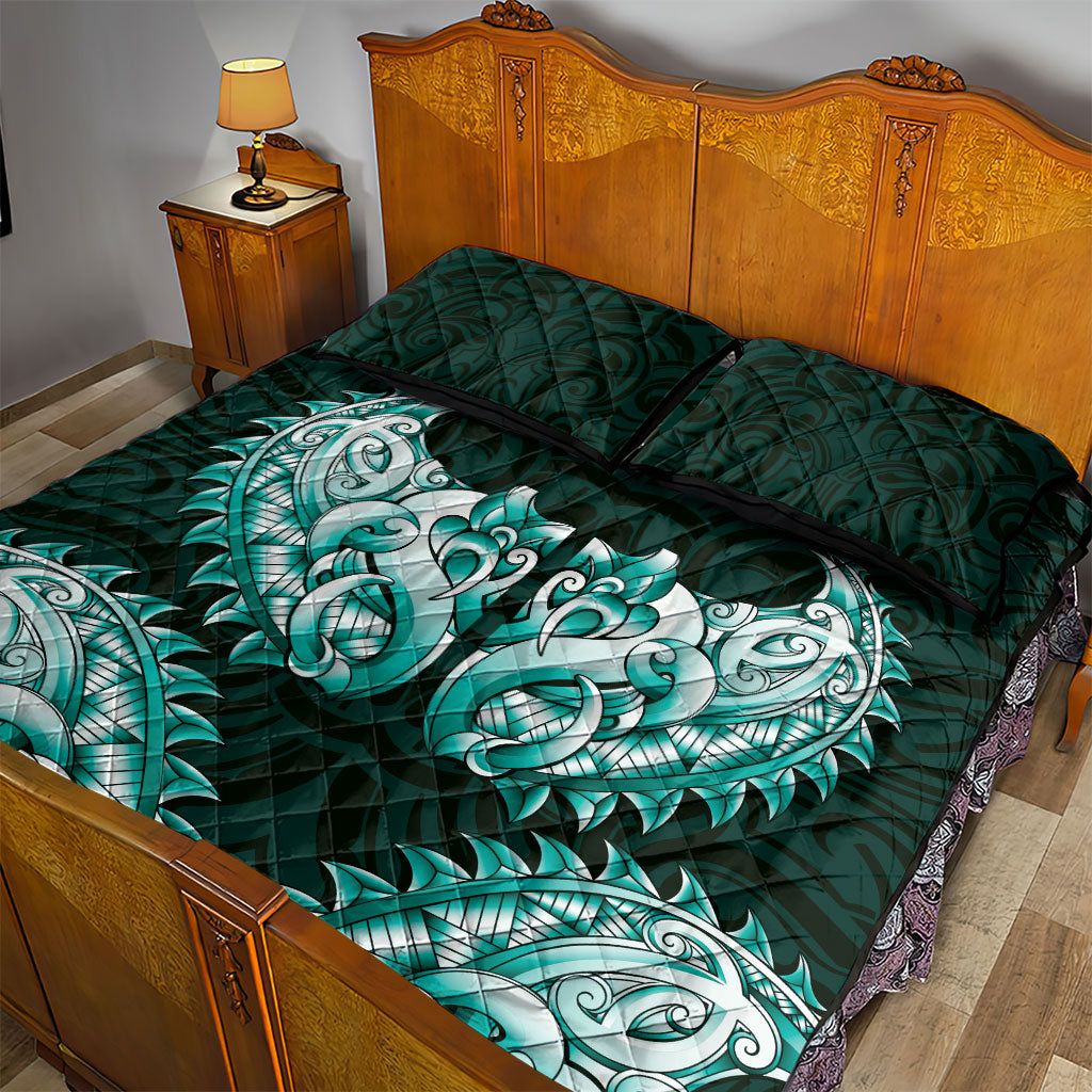 New Zealand Ta Moko Quilt Bed Set Aotearoa Maori Chest Tattoo Turquoise LT14 - Polynesian Pride