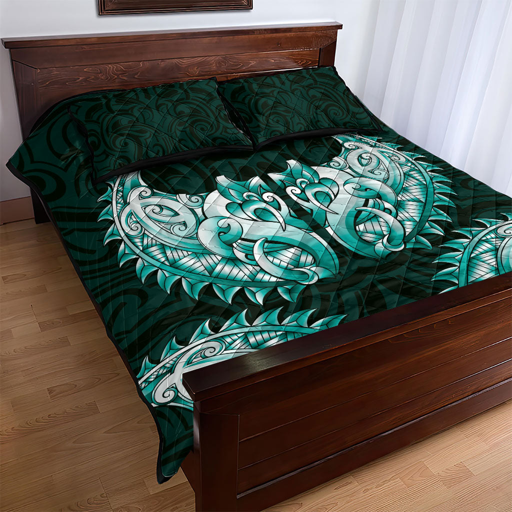 New Zealand Ta Moko Quilt Bed Set Aotearoa Maori Chest Tattoo Turquoise LT14 - Polynesian Pride