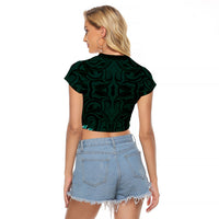 New Zealand Ta Moko Raglan Cropped T Shirt Aotearoa Maori Chest Tattoo Turquoise LT14 - Polynesian Pride