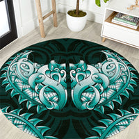 New Zealand Ta Moko Round Carpet Aotearoa Maori Chest Tattoo Turquoise LT14 Turquoise - Polynesian Pride