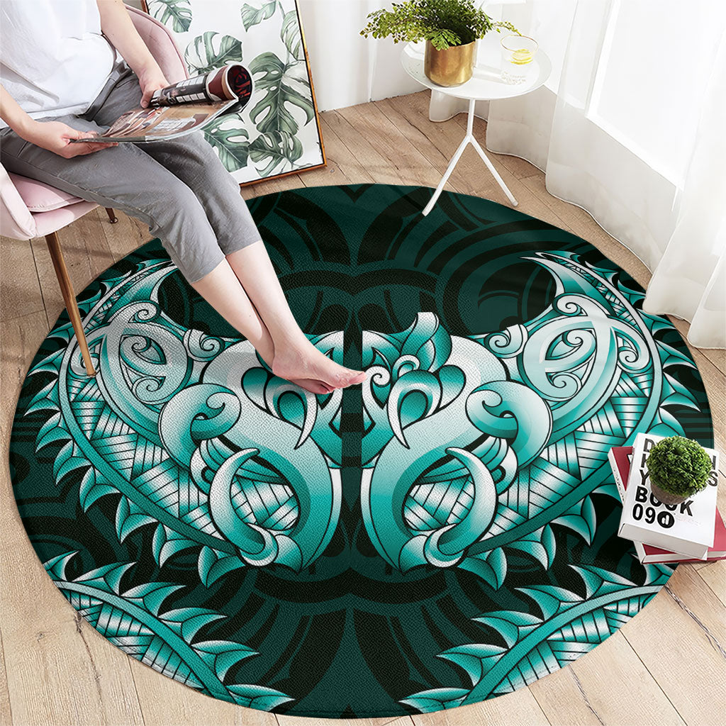 New Zealand Ta Moko Round Carpet Aotearoa Maori Chest Tattoo Turquoise LT14 - Polynesian Pride