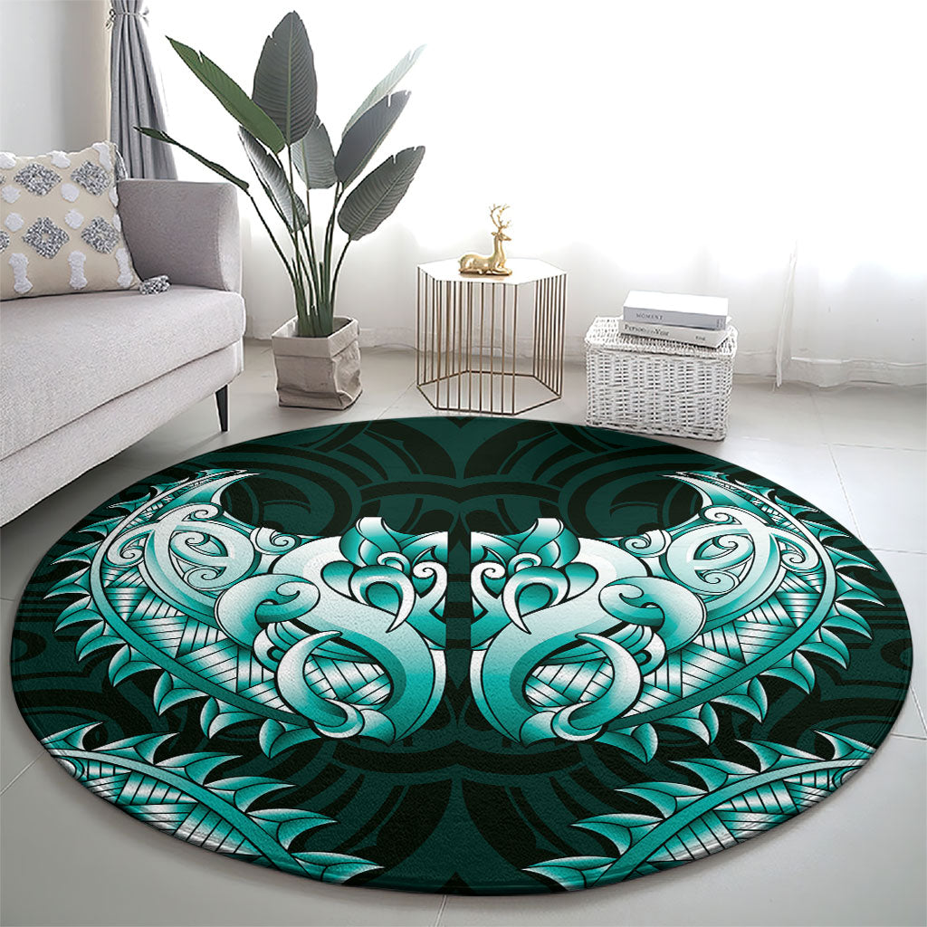 New Zealand Ta Moko Round Carpet Aotearoa Maori Chest Tattoo Turquoise LT14 - Polynesian Pride