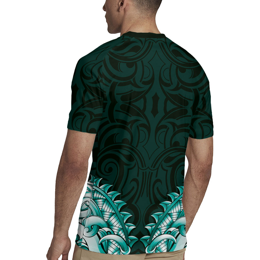 New Zealand Ta Moko Rugby Jersey Aotearoa Maori Chest Tattoo Turquoise LT14 - Polynesian Pride