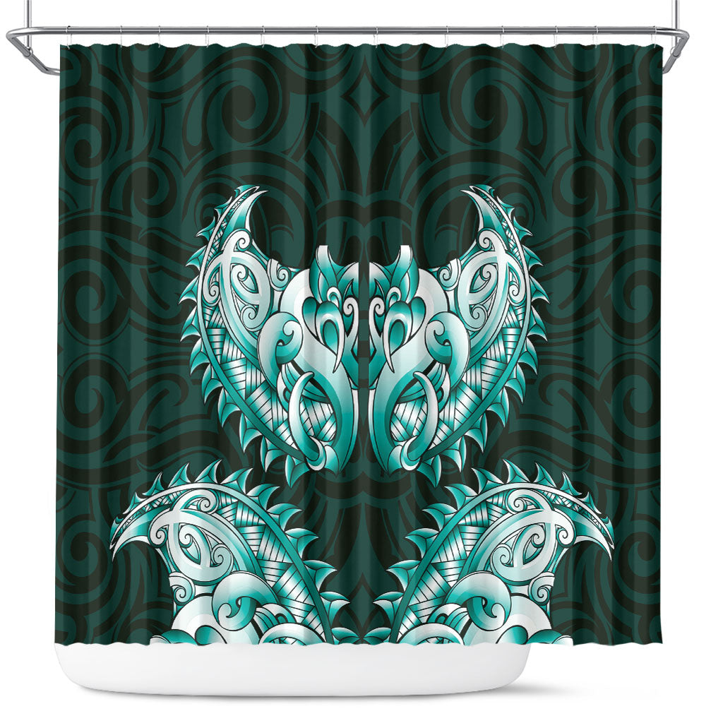 New Zealand Ta Moko Shower Curtain Aotearoa Maori Chest Tattoo Turquoise LT14 Turquoise - Polynesian Pride