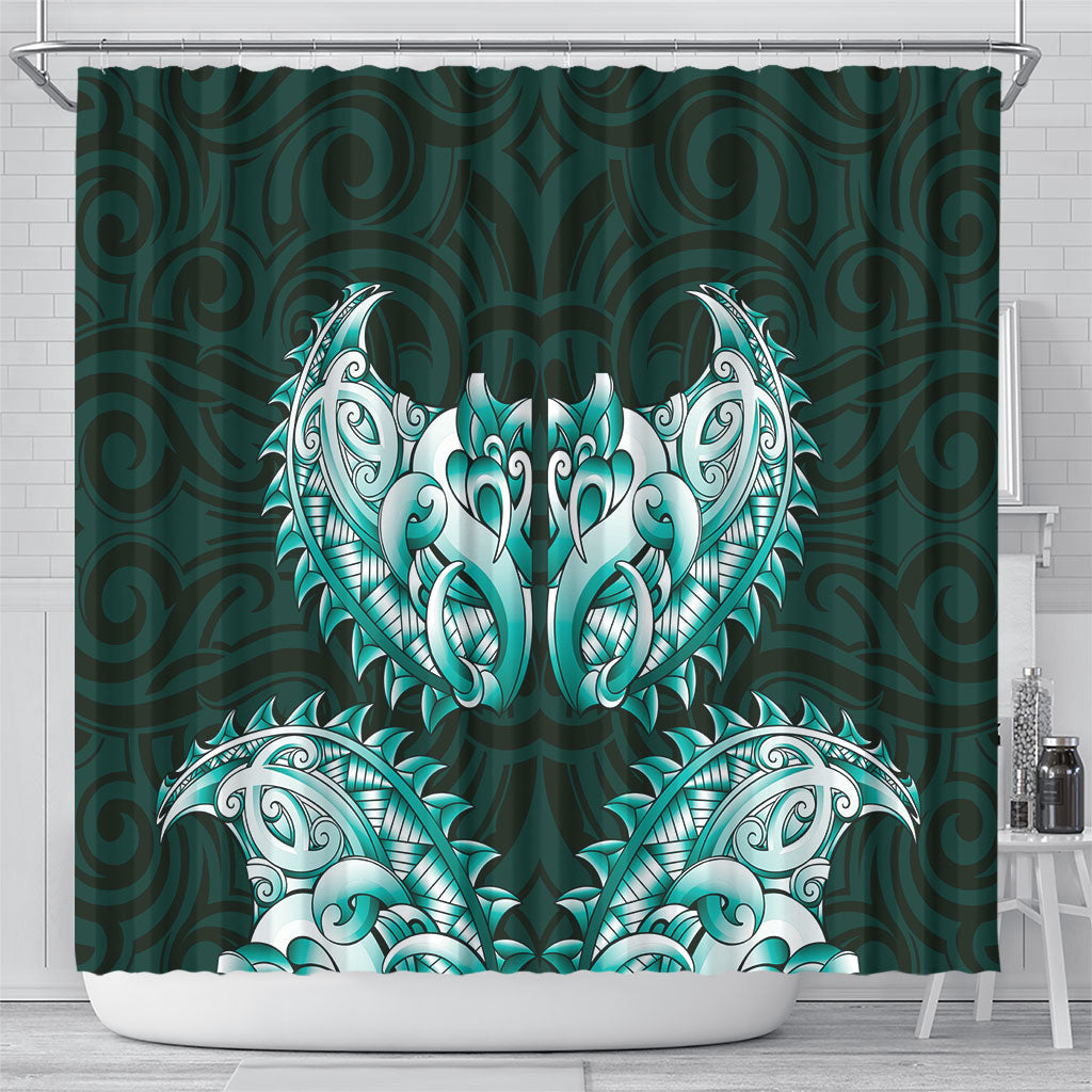 New Zealand Ta Moko Shower Curtain Aotearoa Maori Chest Tattoo Turquoise LT14 - Polynesian Pride