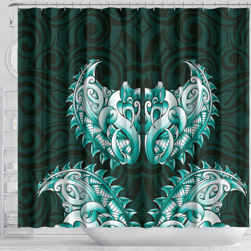 New Zealand Ta Moko Shower Curtain Aotearoa Maori Chest Tattoo Turquoise LT14 - Polynesian Pride