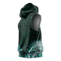 New Zealand Ta Moko Sleeveless Hoodie Aotearoa Maori Chest Tattoo Turquoise LT14 - Polynesian Pride