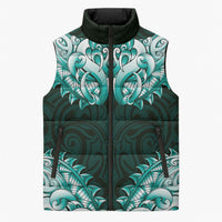 New Zealand Ta Moko Sleeveless Puffer Jacket Aotearoa Maori Chest Tattoo Turquoise LT14 Unisex Turquoise - Polynesian Pride