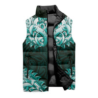 New Zealand Ta Moko Sleeveless Puffer Jacket Aotearoa Maori Chest Tattoo Turquoise LT14 - Polynesian Pride