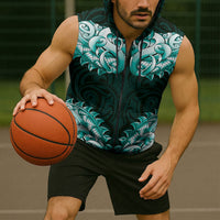 New Zealand Ta Moko Sleeveless Zip Hoodie Aotearoa Maori Chest Tattoo Turquoise LT14 - Polynesian Pride