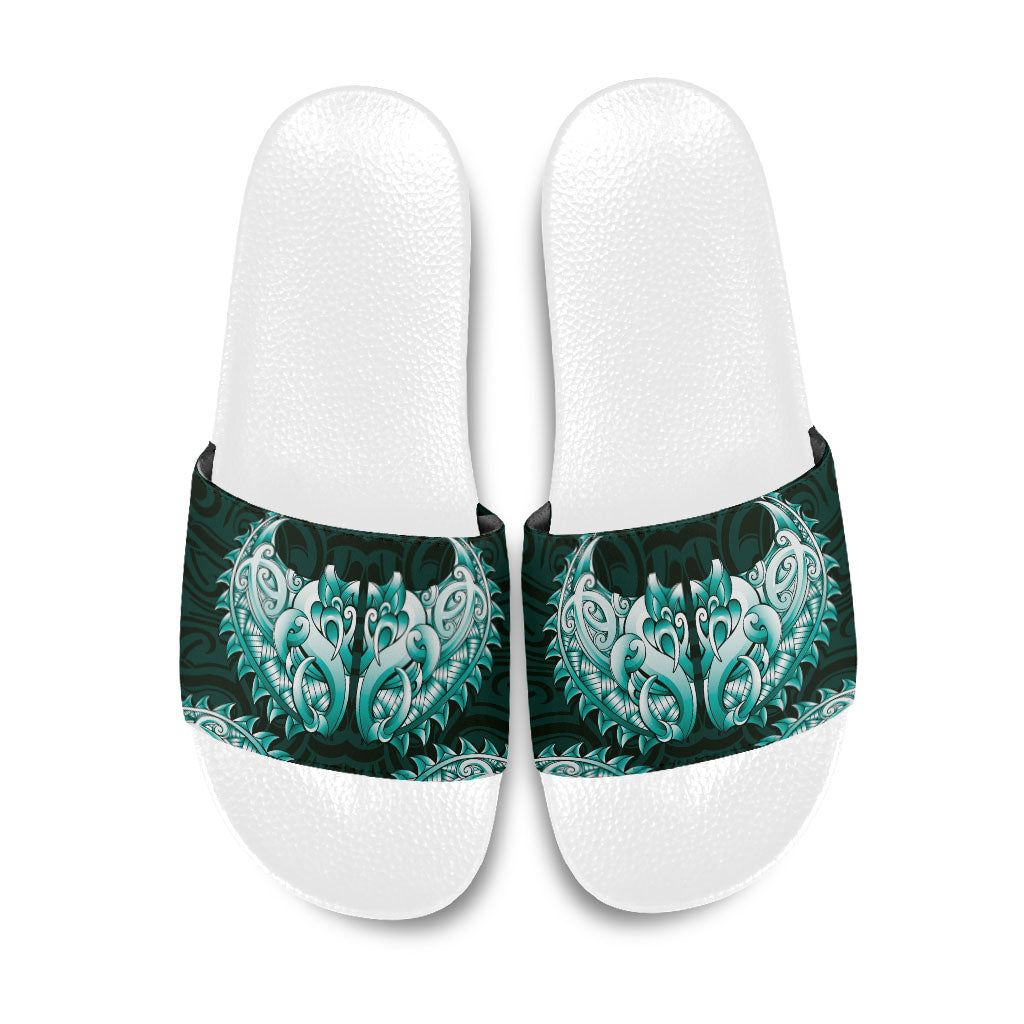 New Zealand Ta Moko Slide Sandals Aotearoa Maori Chest Tattoo Turquoise LT14 Turquoise - Polynesian Pride