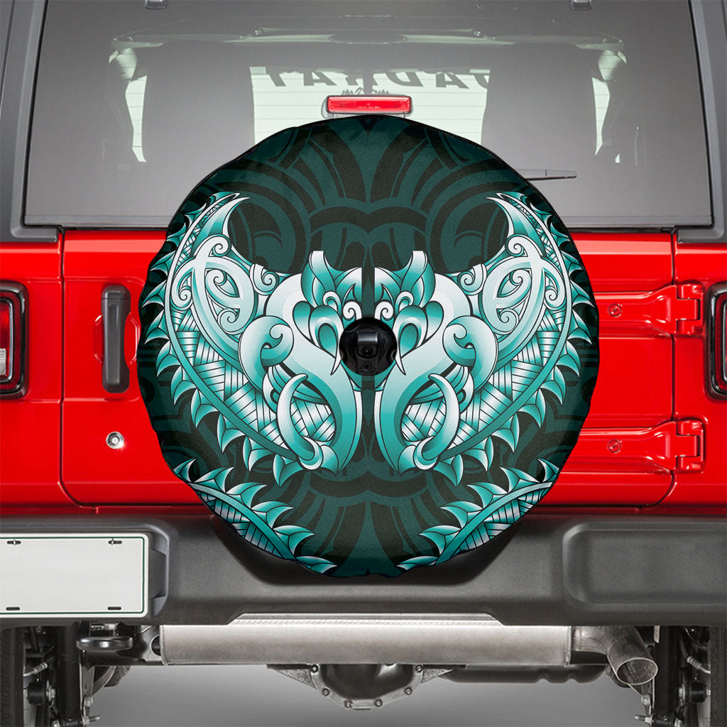 New Zealand Ta Moko Spare Tire Cover Aotearoa Maori Chest Tattoo Turquoise LT14 - Polynesian Pride