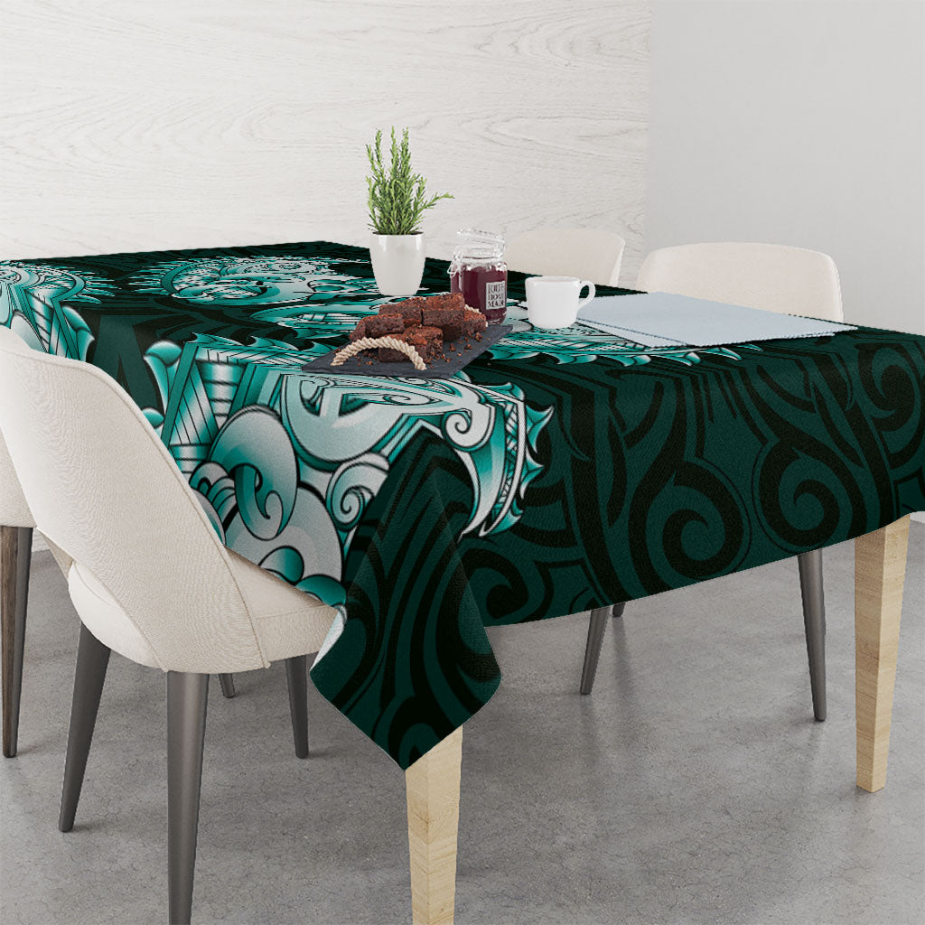 New Zealand Ta Moko Tablecloth Aotearoa Maori Chest Tattoo Turquoise LT14 - Polynesian Pride