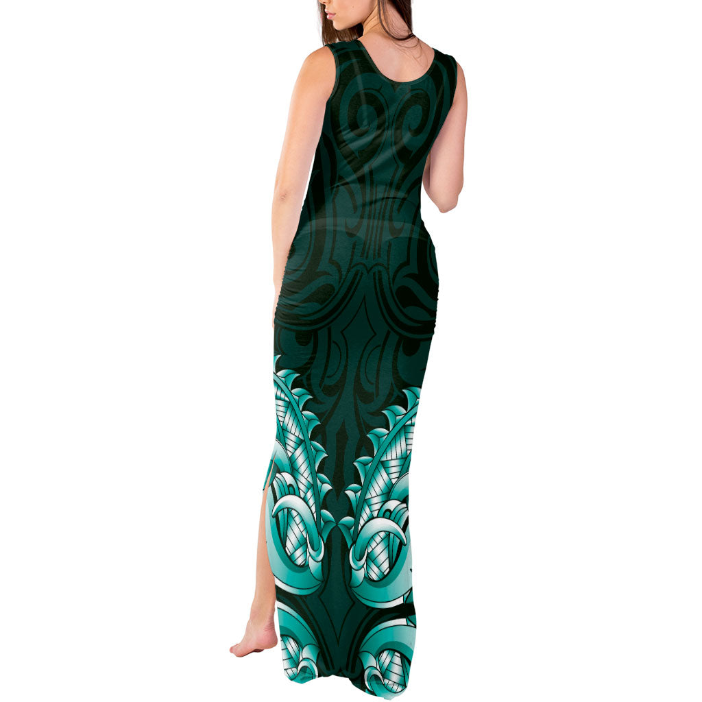 New Zealand Ta Moko Tank Maxi Dress Aotearoa Maori Chest Tattoo Turquoise LT14 - Polynesian Pride