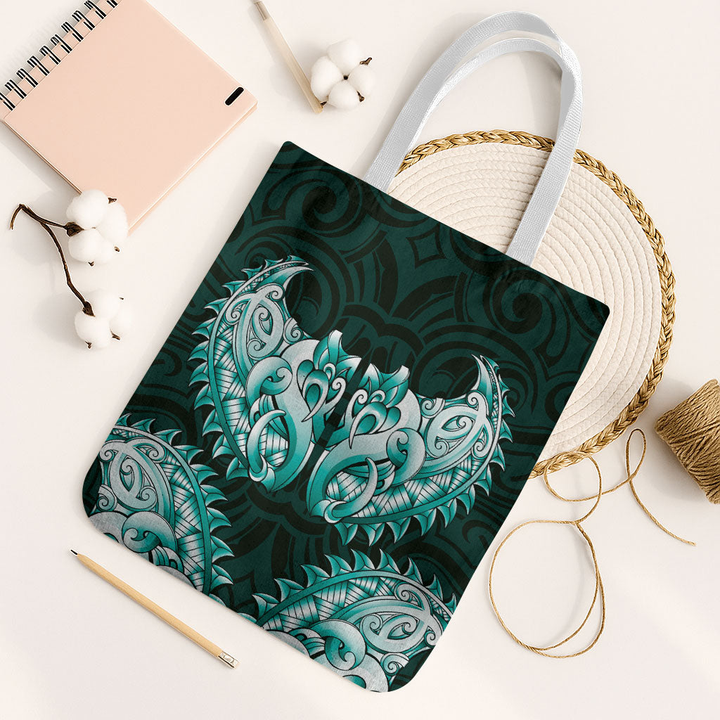 New Zealand Ta Moko Tote Bag Aotearoa Maori Chest Tattoo Turquoise LT14 White Strap One Size Turquoise - Polynesian Pride