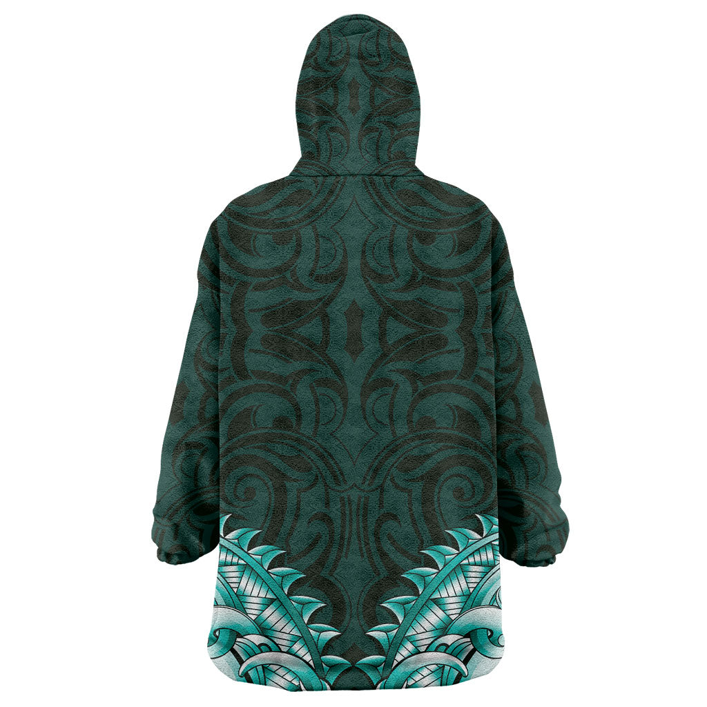 New Zealand Ta Moko Wearable Blanket Hoodie Aotearoa Maori Chest Tattoo Turquoise LT14 - Polynesian Pride