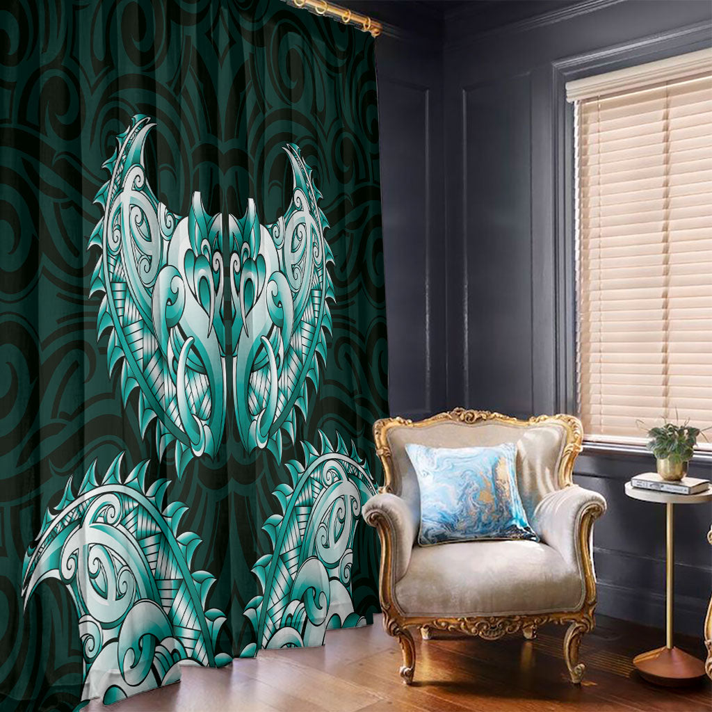 New Zealand Ta Moko Window Curtain Aotearoa Maori Chest Tattoo Turquoise LT14 - Polynesian Pride