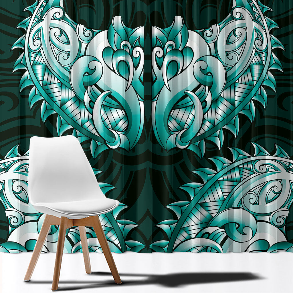 New Zealand Ta Moko Window Curtain Aotearoa Maori Chest Tattoo Turquoise LT14 - Polynesian Pride