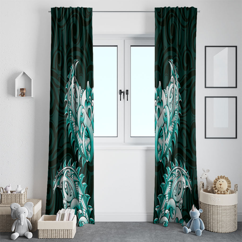 New Zealand Ta Moko Window Curtain Aotearoa Maori Chest Tattoo Turquoise LT14 - Polynesian Pride