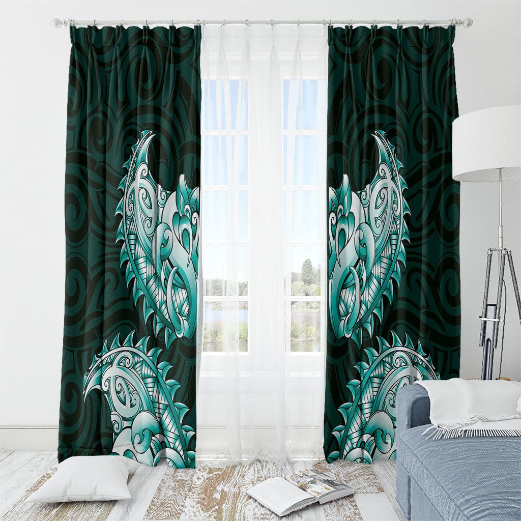 New Zealand Ta Moko Window Curtain Aotearoa Maori Chest Tattoo Turquoise LT14 - Polynesian Pride