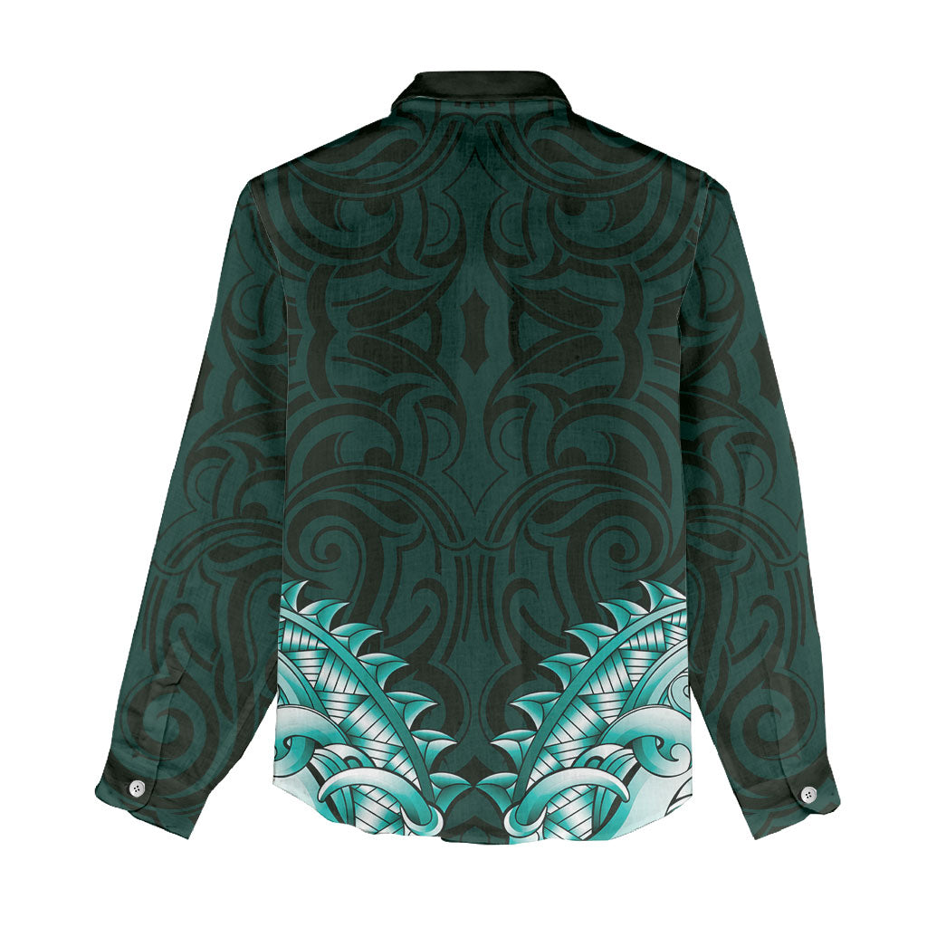 New Zealand Ta Moko Women Casual Shirt Aotearoa Maori Chest Tattoo Turquoise LT14 - Polynesian Pride