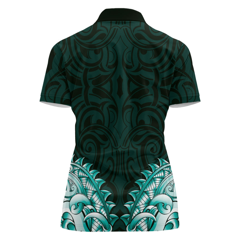 New Zealand Ta Moko Women Polo Shirt Aotearoa Maori Chest Tattoo Turquoise LT14 - Polynesian Pride