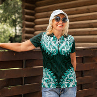 New Zealand Ta Moko Women Polo Shirt Aotearoa Maori Chest Tattoo Turquoise LT14 - Polynesian Pride
