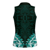 New Zealand Ta Moko Women Sleeveless Polo Shirt Aotearoa Maori Chest Tattoo Turquoise LT14 - Polynesian Pride