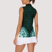 New Zealand Ta Moko Women Sleeveless Polo Shirt Aotearoa Maori Chest Tattoo Turquoise LT14 - Polynesian Pride