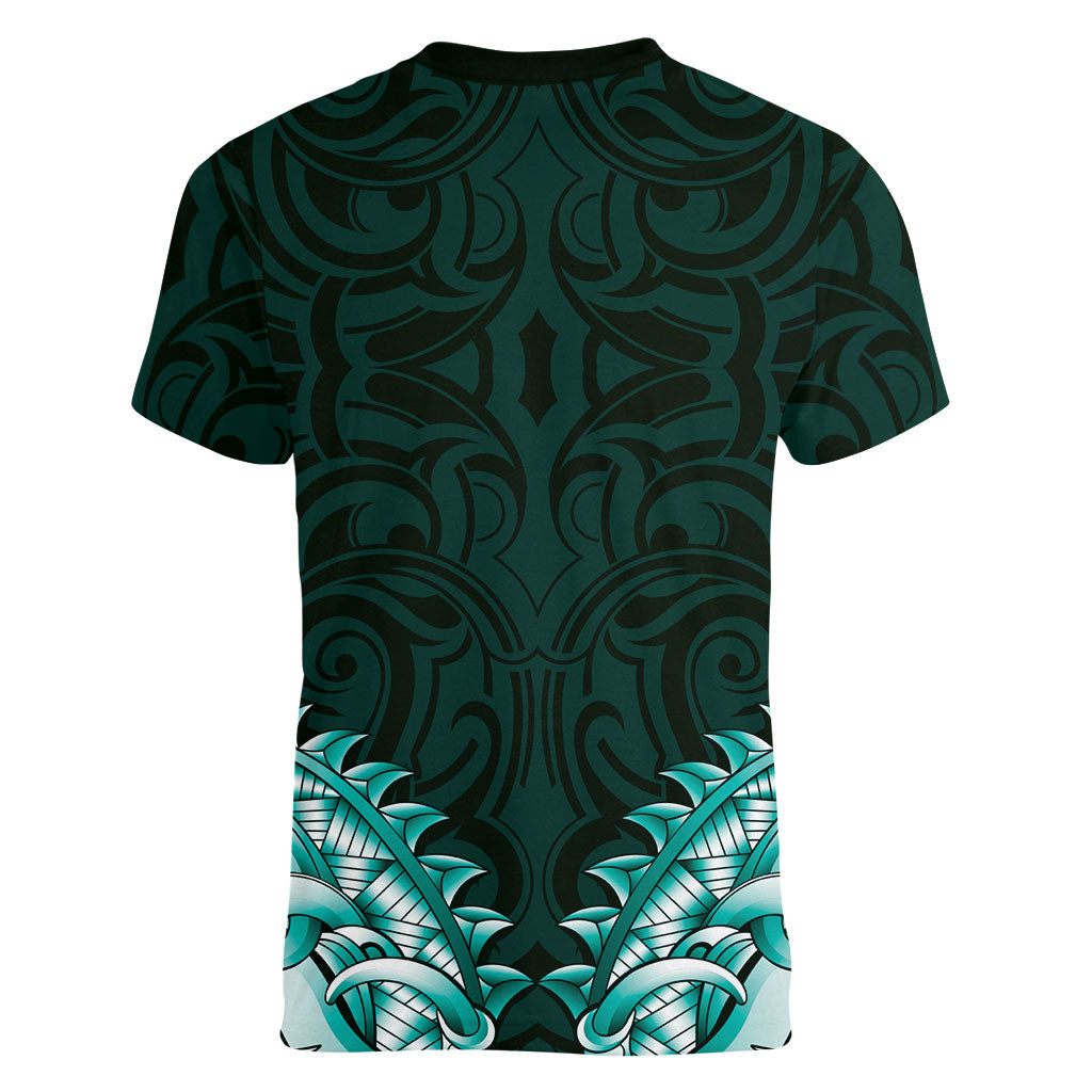 New Zealand Ta Moko Women V-Neck T-Shirt Aotearoa Maori Chest Tattoo Turquoise LT14 - Polynesian Pride