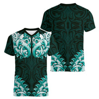 New Zealand Ta Moko Women V-Neck T-Shirt Aotearoa Maori Chest Tattoo Turquoise LT14 - Polynesian Pride