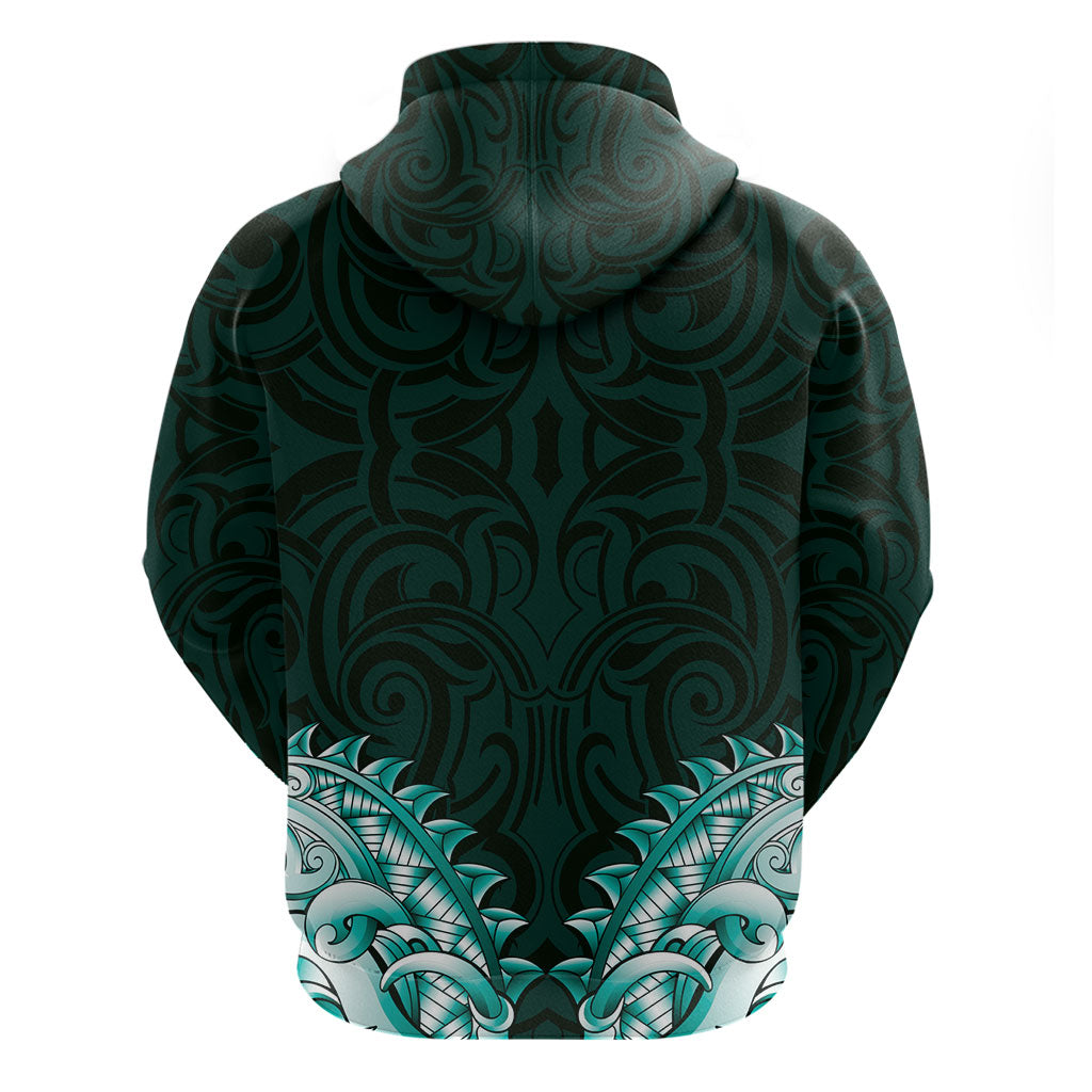 New Zealand Ta Moko Zip Hoodie Aotearoa Maori Chest Tattoo Turquoise LT14 - Polynesian Pride
