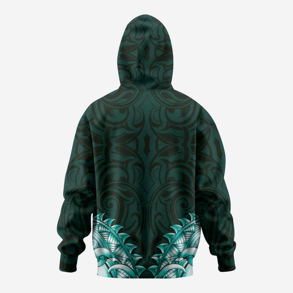 New Zealand Ta Moko Zip Hoodie Aotearoa Maori Chest Tattoo Turquoise LT14 - Polynesian Pride