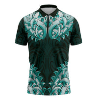 New Zealand Ta Moko Zipper Polo Shirt Aotearoa Maori Chest Tattoo Turquoise LT14 Turquoise - Polynesian Pride