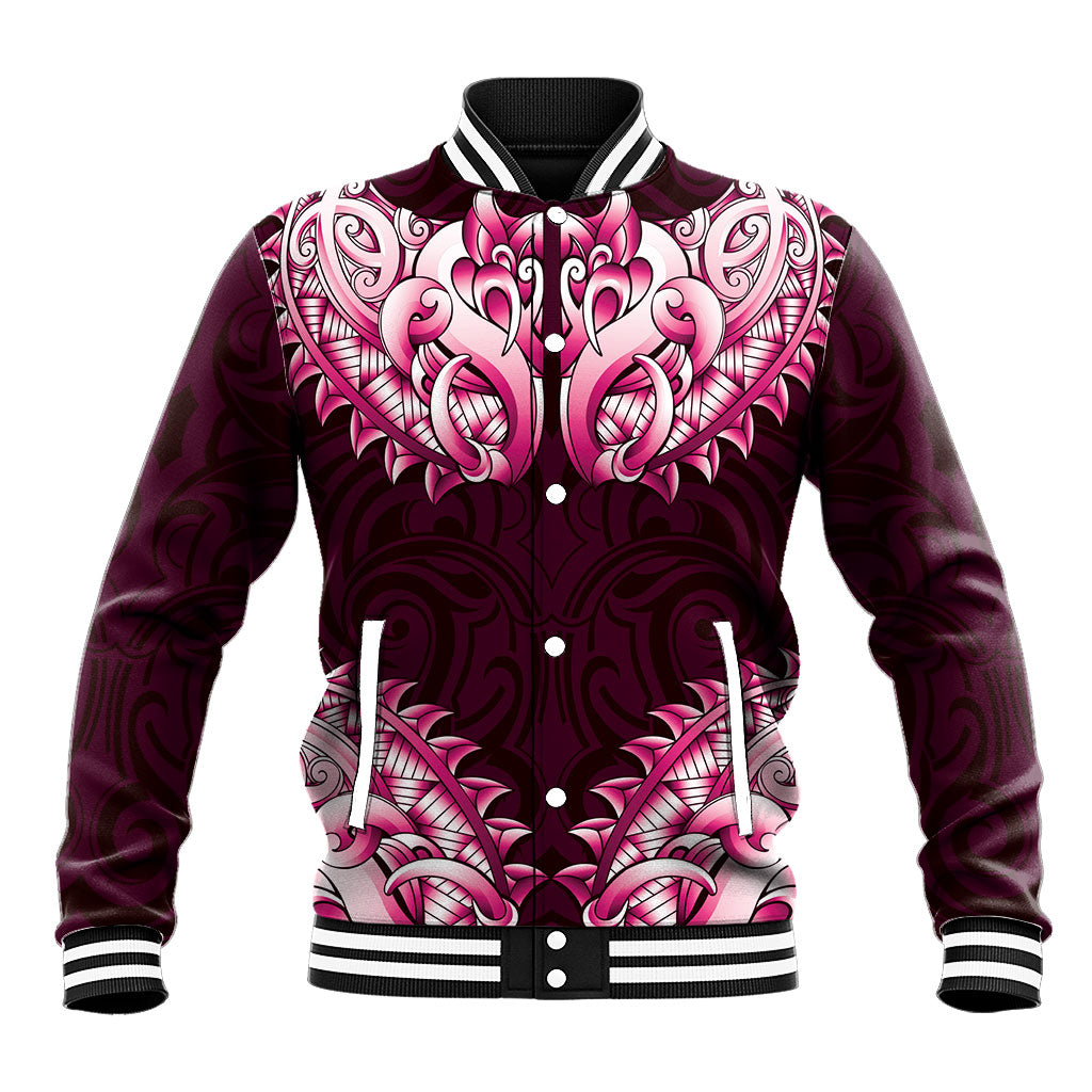 New Zealand Ta Moko Baseball Jacket Aotearoa Maori Chest Tattoo Pink LT14 Unisex Pink - Polynesian Pride