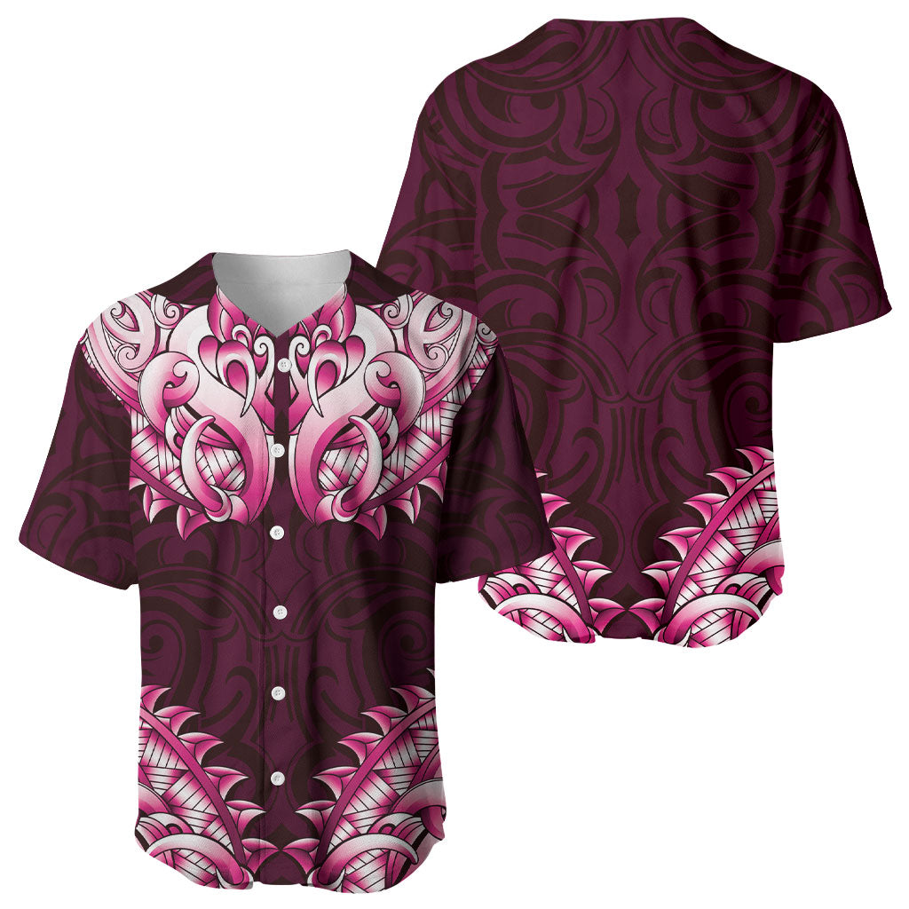 New Zealand Ta Moko Baseball Jersey Aotearoa Maori Chest Tattoo Pink LT14 - Polynesian Pride