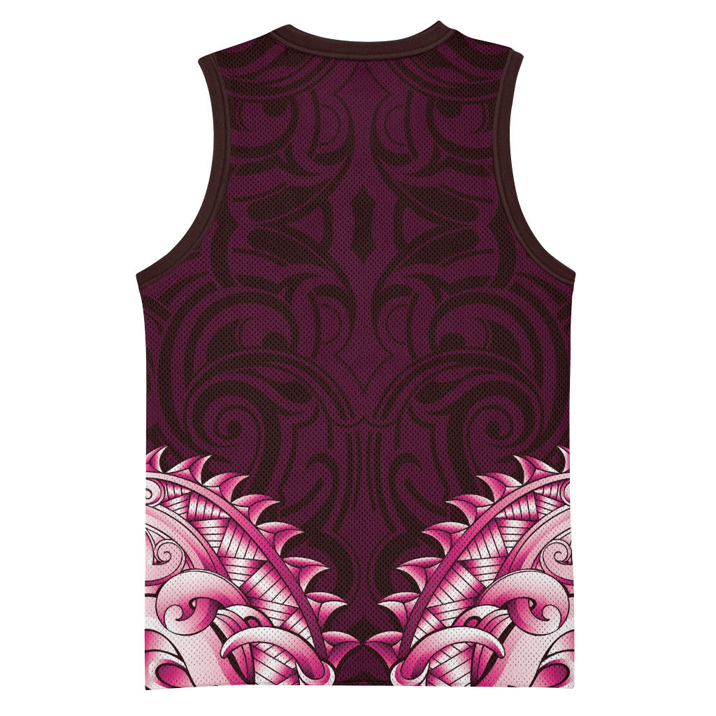New Zealand Ta Moko Basketball Jersey Aotearoa Maori Chest Tattoo Pink LT14 - Polynesian Pride