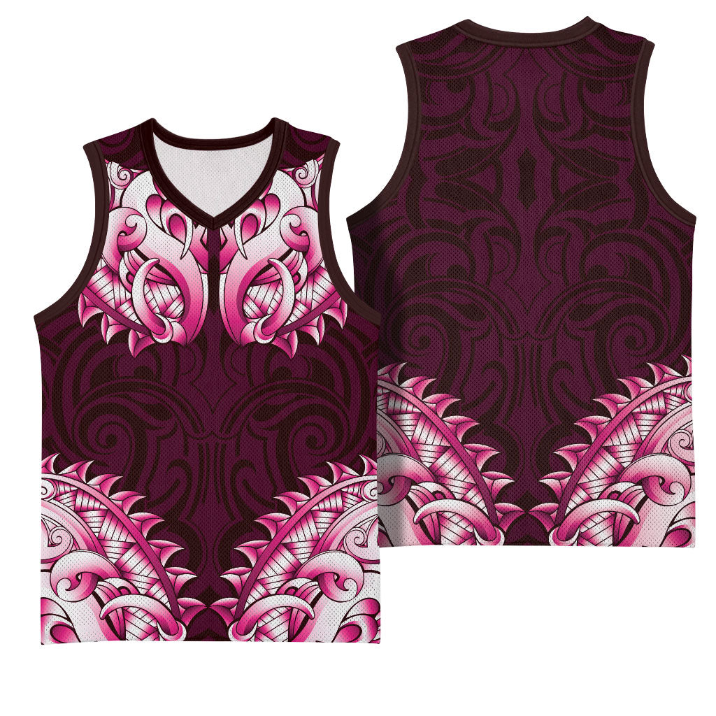 New Zealand Ta Moko Basketball Jersey Aotearoa Maori Chest Tattoo Pink LT14 - Polynesian Pride
