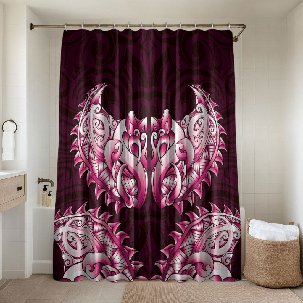 New Zealand Ta Moko Bathroom Set Aotearoa Maori Chest Tattoo Pink LT14 Shower Curtain Only Pink - Polynesian Pride