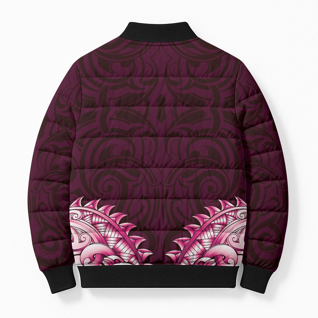 New Zealand Ta Moko Bomber Puffer Jacket Aotearoa Maori Chest Tattoo Pink LT14 - Polynesian Pride